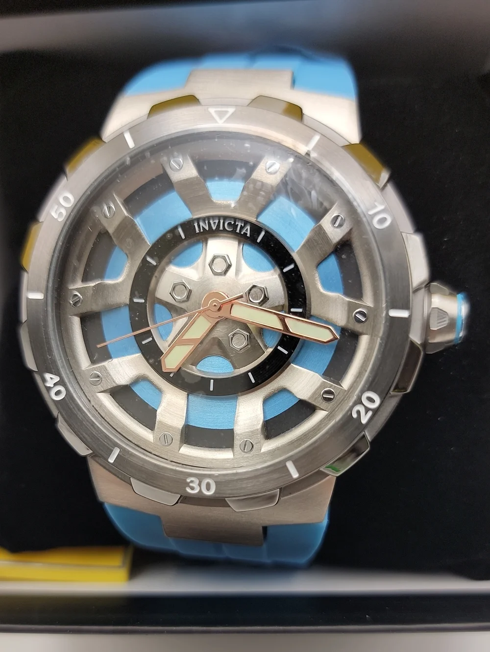 NEW 🏁 Invicta Racing Stint Master Men's Watch - 46mm. Light Blue Silicone 49442